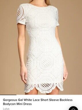 Lulu's White Crochet Lace Short Sleeve Midi Dress
